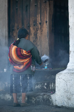 Maya ritual on steps of Catholic church