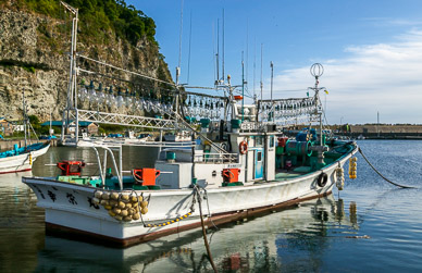 Nighttime squid fishing boat in Otaru