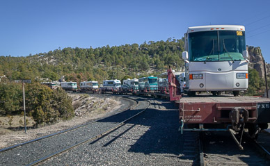 RVs can take famous sightseeing train; they stop & "camp" at strategic spots