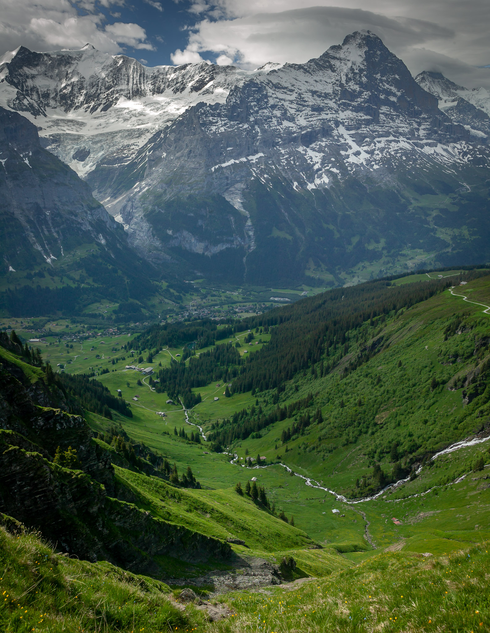 View of Schreckhorn & Eiger, with Grindelwald below