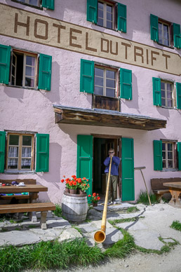 Hugo playing alphorn