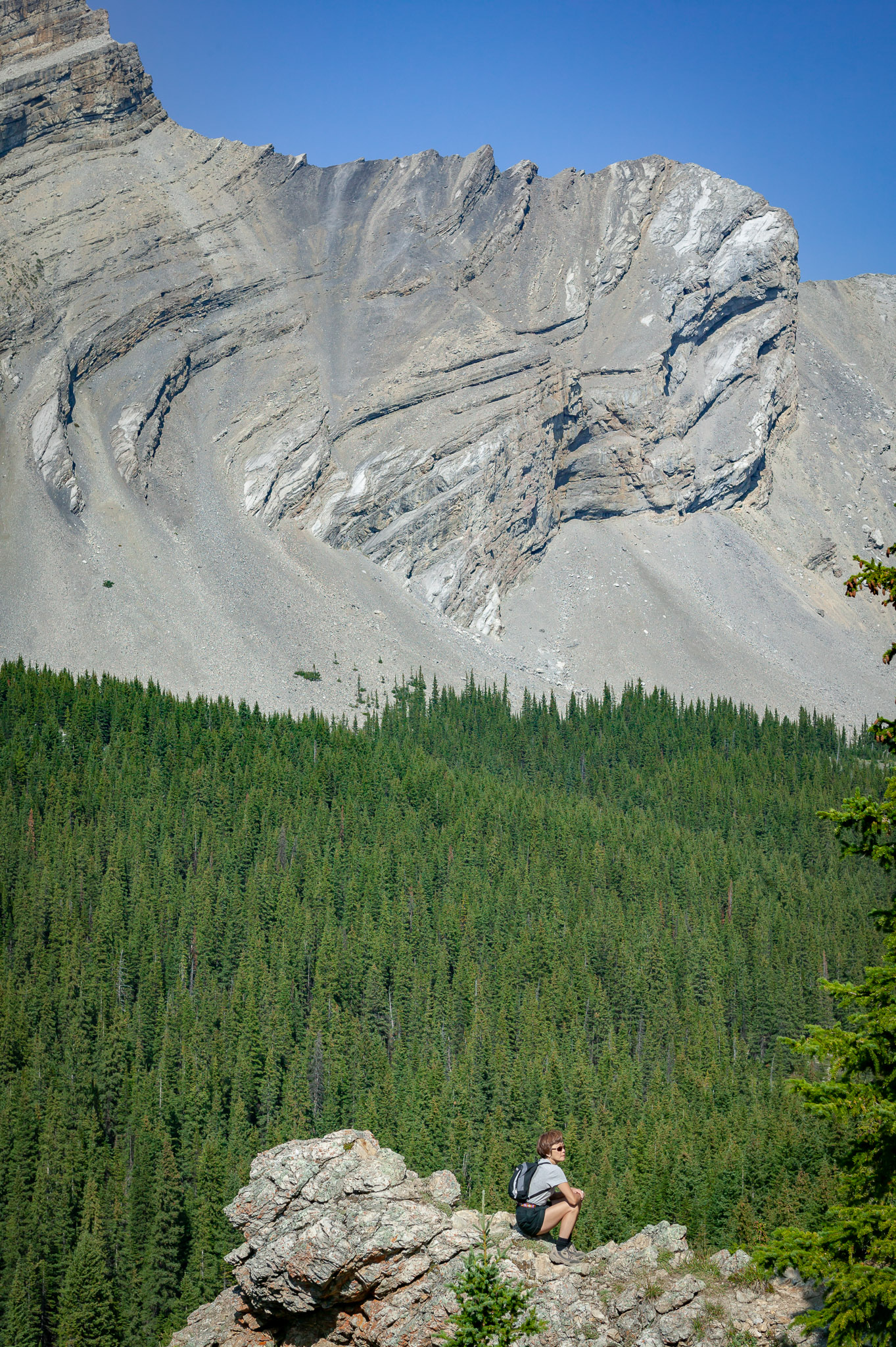 Joyce in front of Highwood Range, Pickle Jar Lakes, Alberta