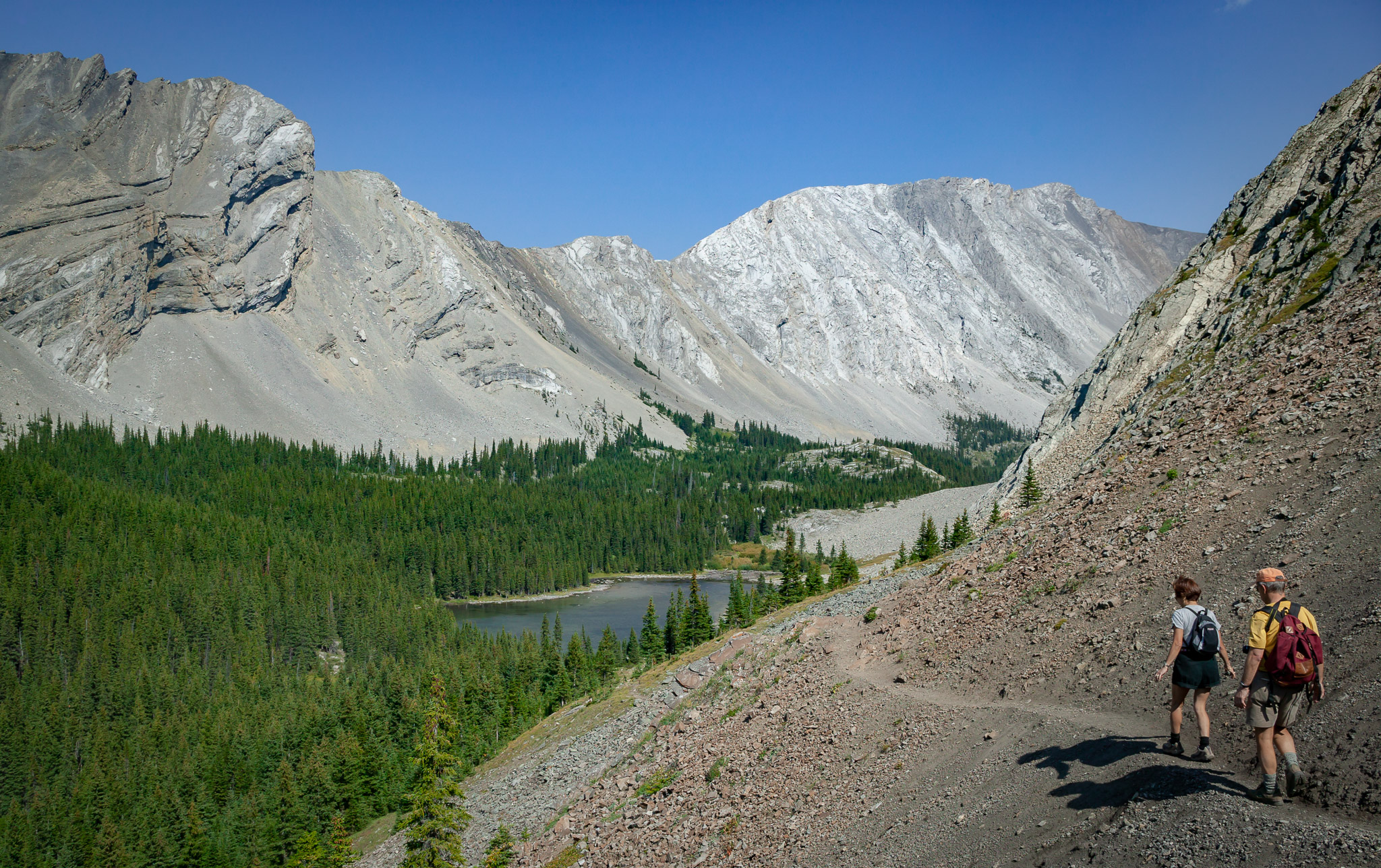 Bob & Joyce hiking in to Lower Pickle Jar Lake, Alberta