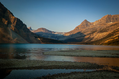 Early morning light on Bow Glacier Falls & Bow Lake