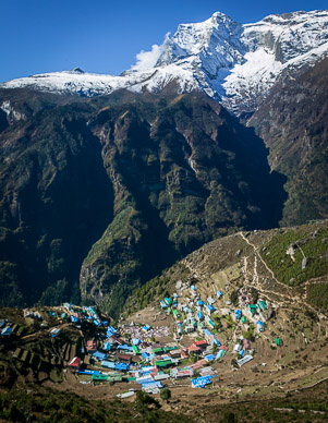 Morning light on Namche (built in south-facing amphitheater)