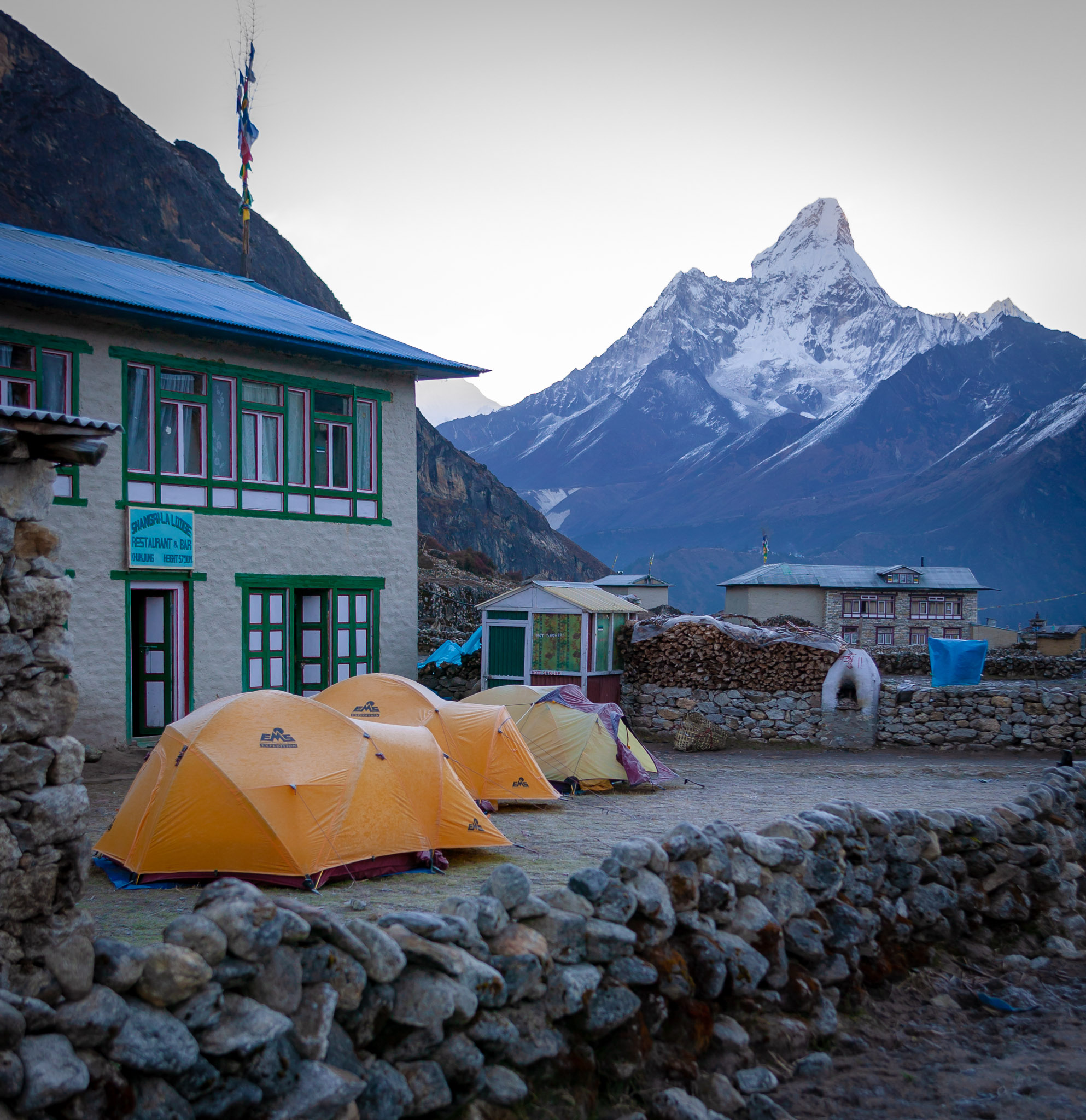 Our campsite in Khumjung, with Ama Dablam in background