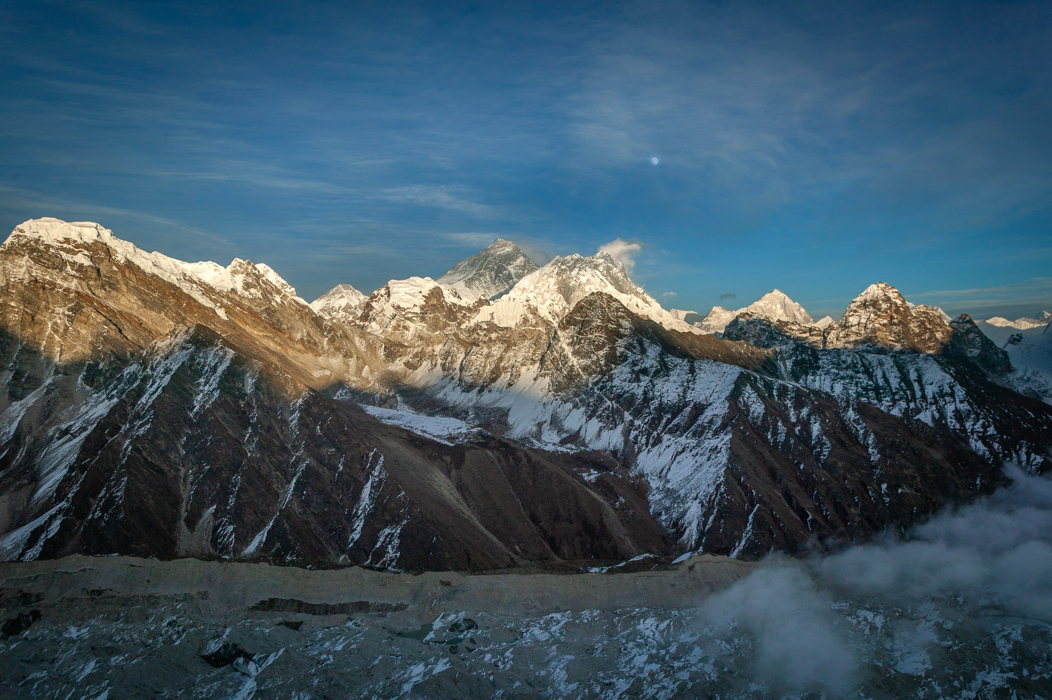 Last light & moonrise over Everest