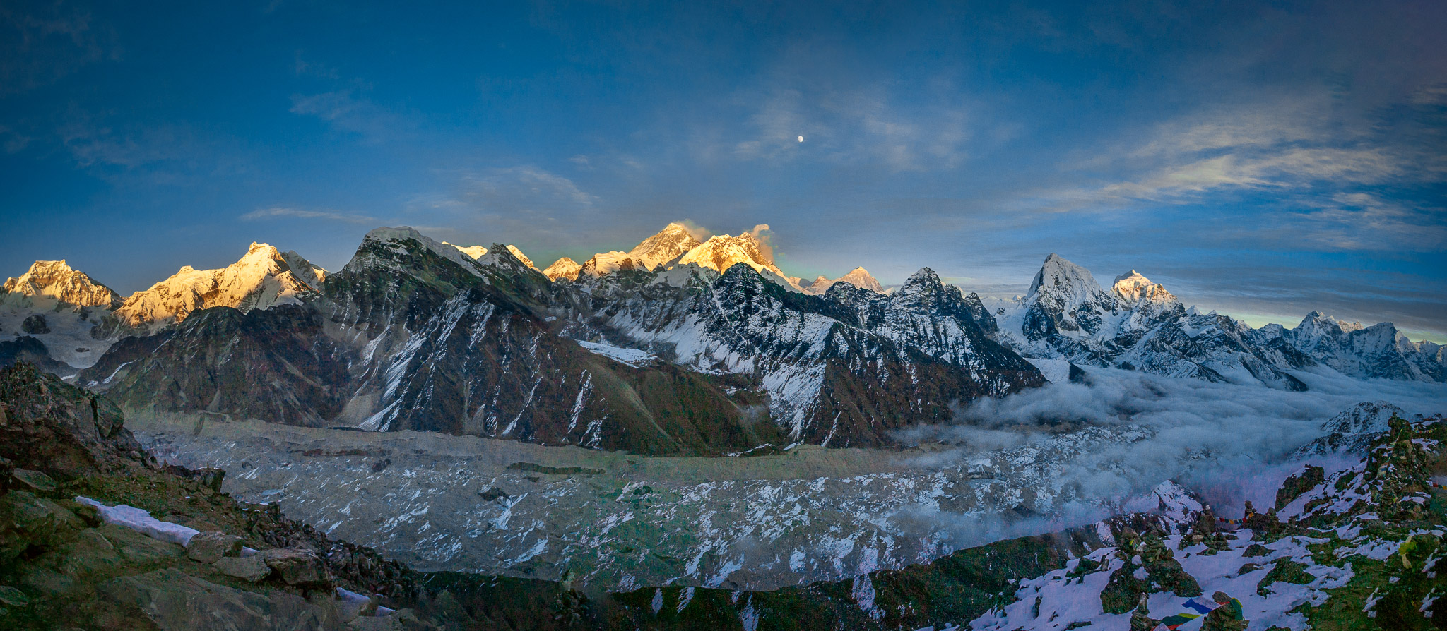 Sunset & moonrise over Everest