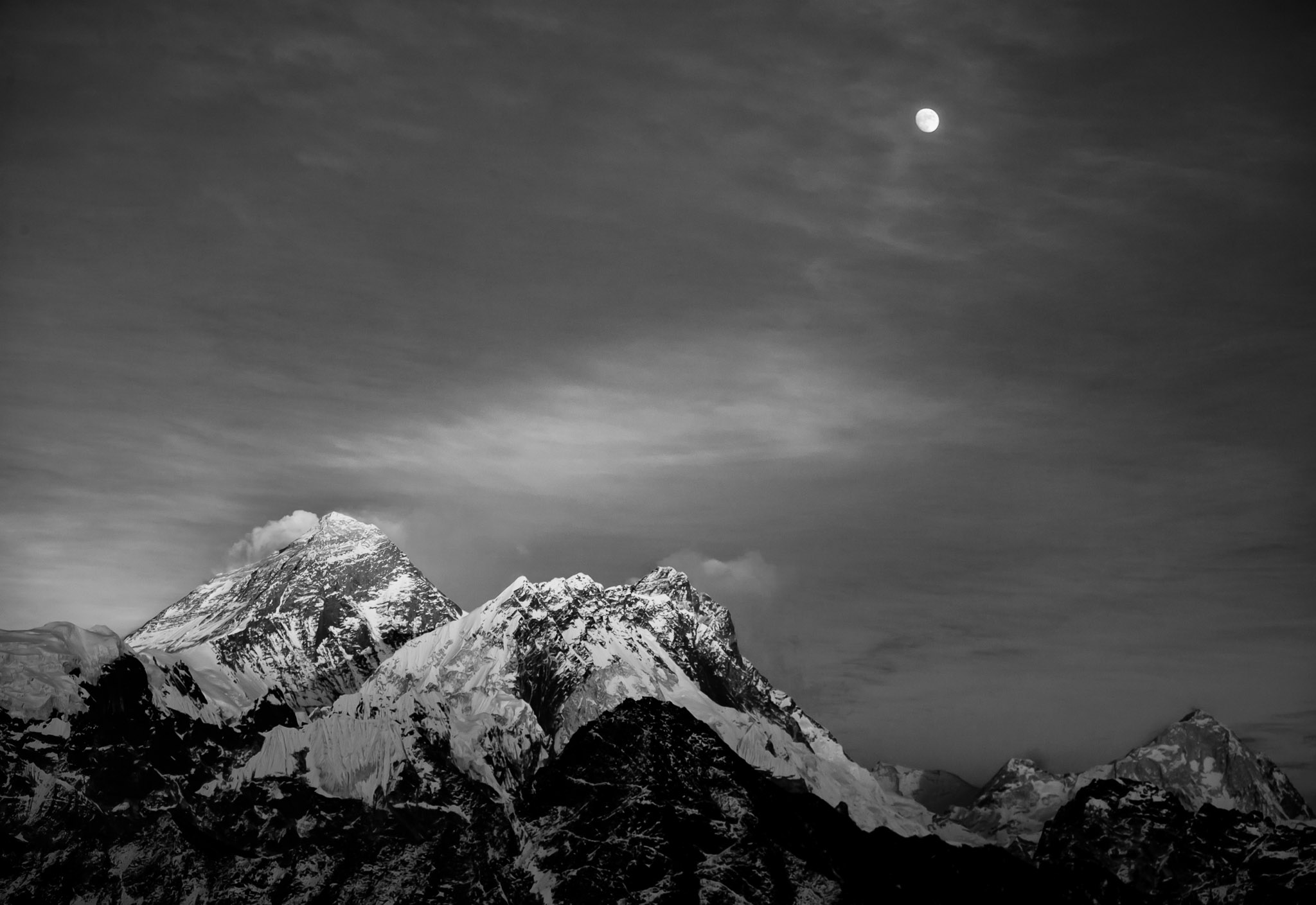Moonrise over Everest & Lhotse from Gokyo Ri