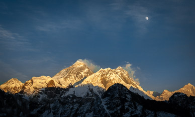 Last light & moonrise over Everest