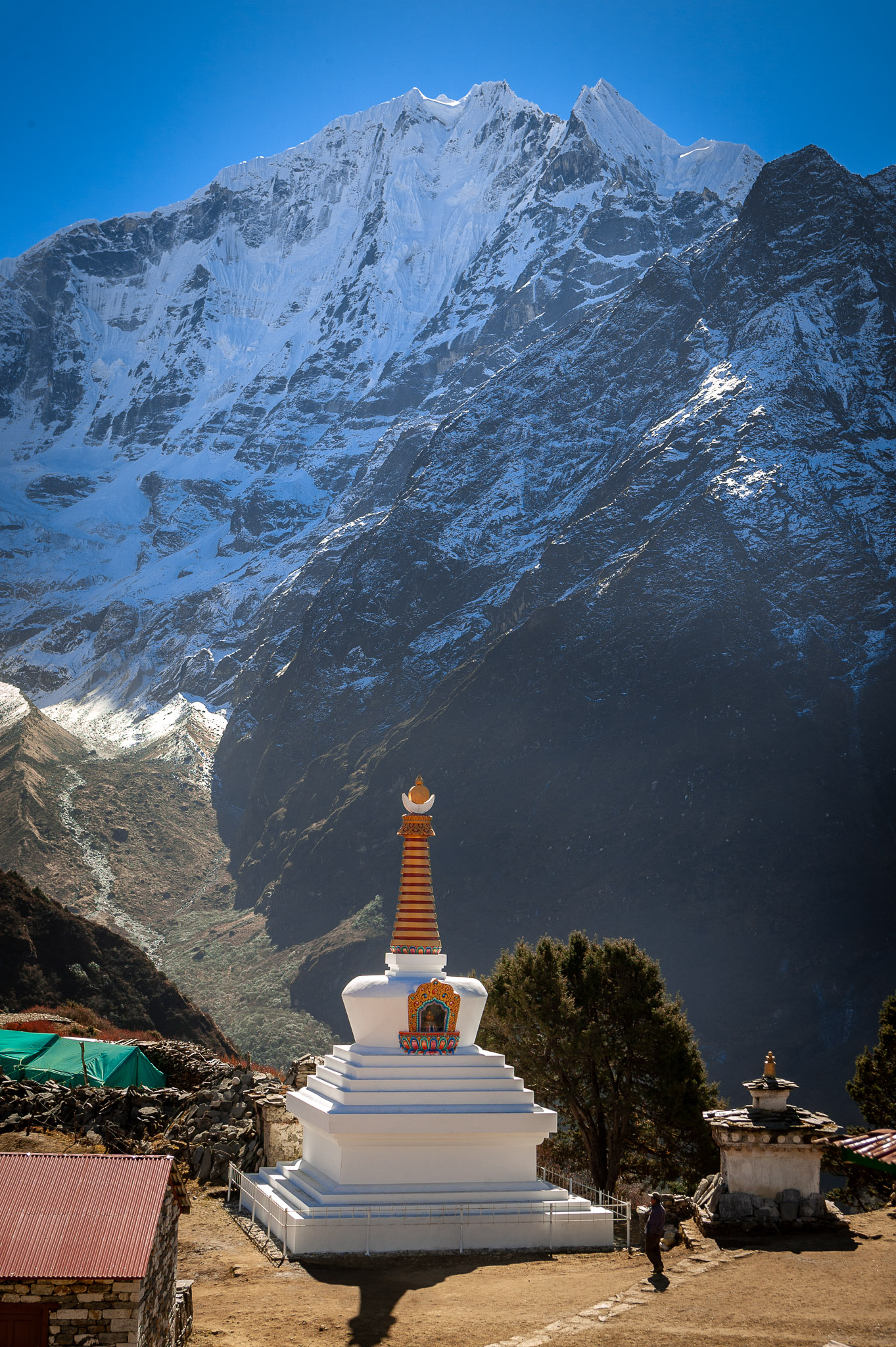 Tengboche Monastery stupa, Thamserku in background