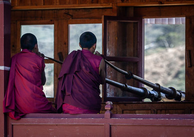Tengboche Monastery monks announcing Mani-Rimdu