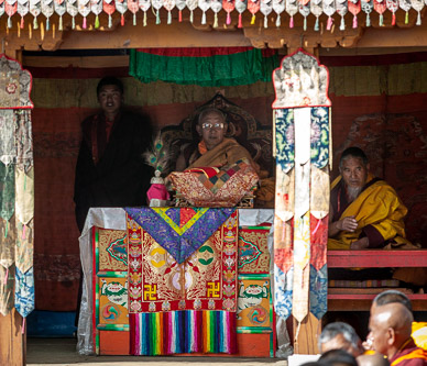 Monastery abbot addressing monks at Blessing Ceremony